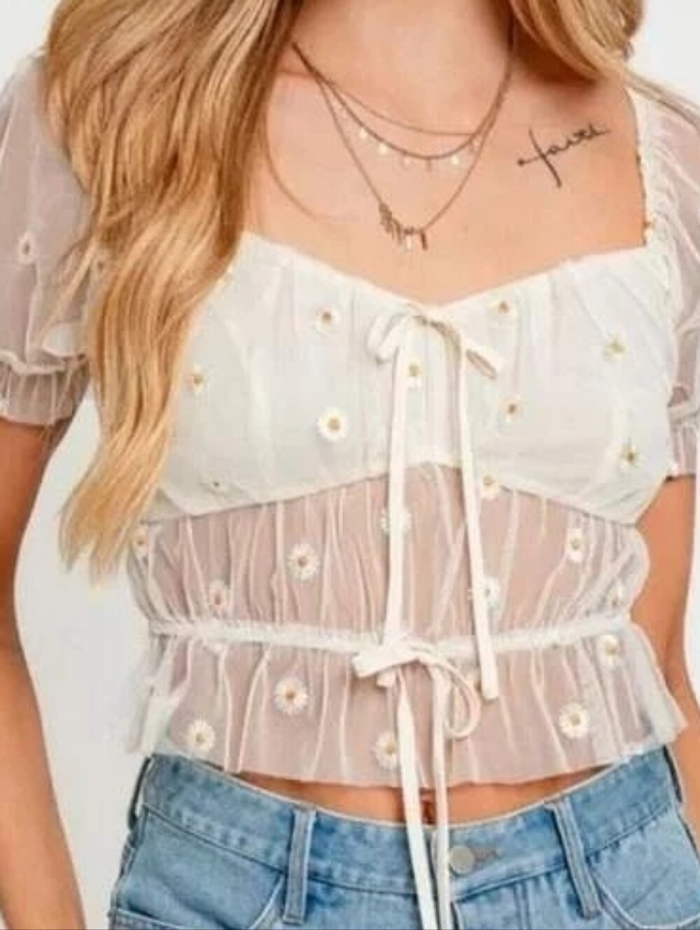 LE LIS MESH FLORAL CROP TOP
